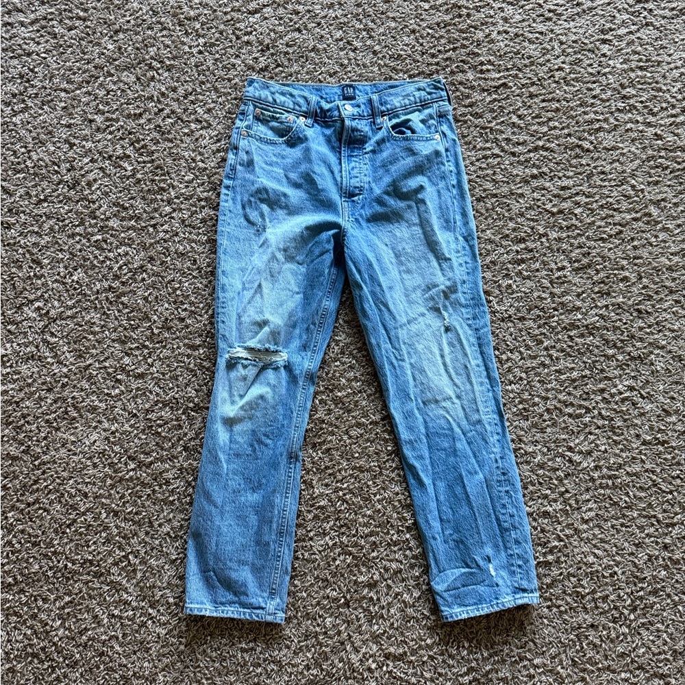 GAP Women’s Cheeky Straight Distressed Denim Jeans Size 8/29